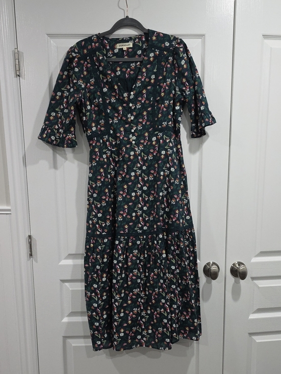 DownEast Dresses & Skirts - DownEast Dark Green Floral Midi Dress with Ruffle Hem